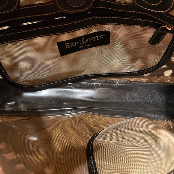 ERIC JAVITS Blk Patent Circle Metallic Gold Mesh - Picture 2 of 5